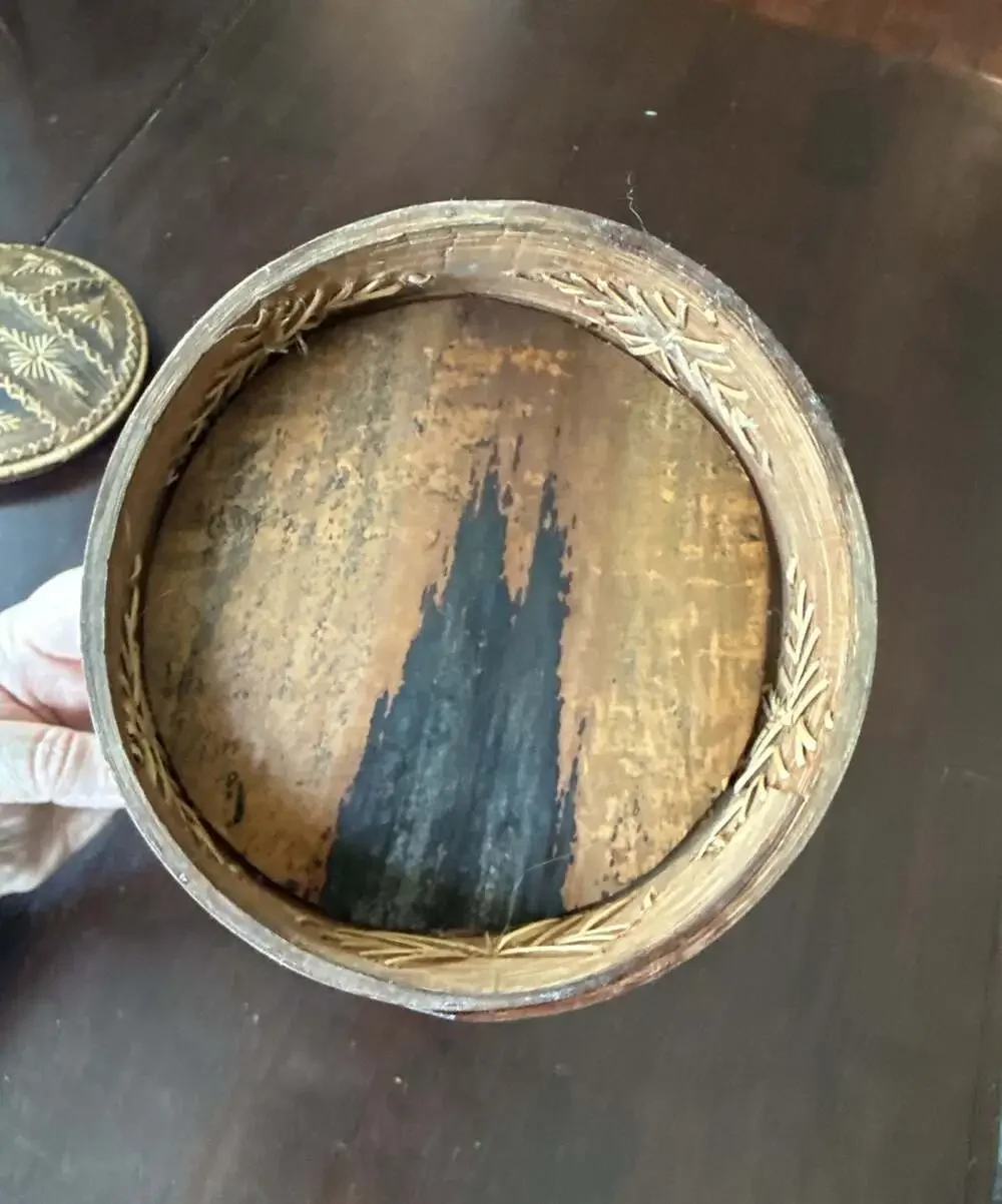 Vintage Decorative Asian Woven Bamboo Rice Basket with Lid and Handle